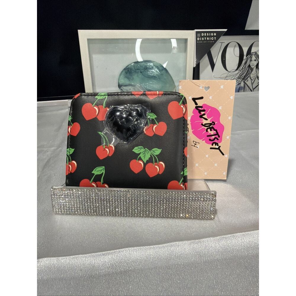 Luv Betsey by Betsey Johnson LBMONEY Cherry Print Bifold Wallet Black Heart
